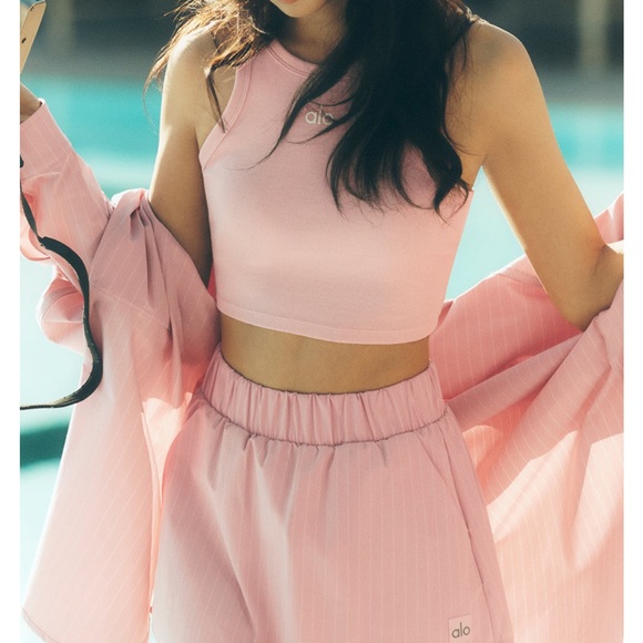 NWT ALO YOGA Pinstripe Daylight Mini Skirt Pink Quartz Ivory - Picture 4 of 9